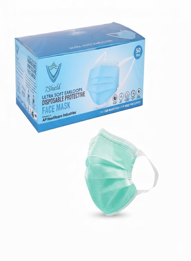 7Shield Face Mask | Disposable Safety Masks for Women & Men | ISO CE GMP SITRA Certified Soft Fabric Spandex Earloop strings, Comfortable & Secure Face Masks (Green-50) - Image 1